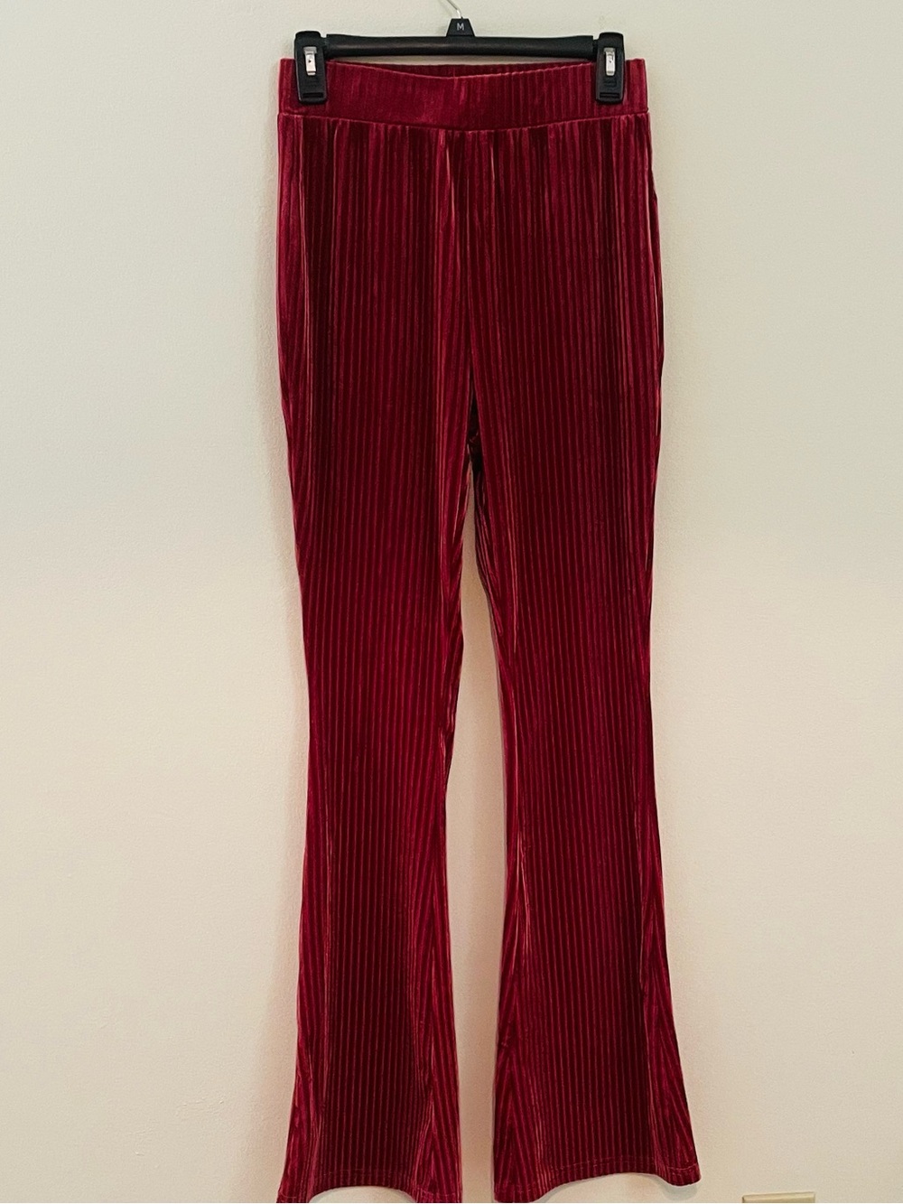 Cranberry Velvet Corduroy Flare Bottoms